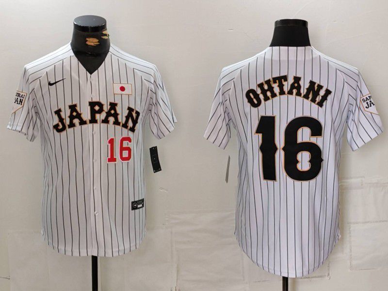 Men 2025 World Cub Japan #16 Ohtani White Stripe Nike MLB Jersey style 12